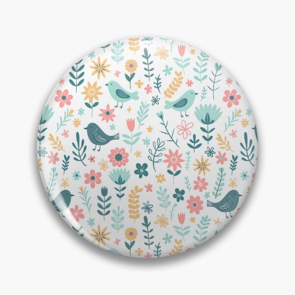 Item preview, Spring Birds and Flowers Pattern – Fresh Floral Seamless Design in White designed and sold by WildLakePatterns.