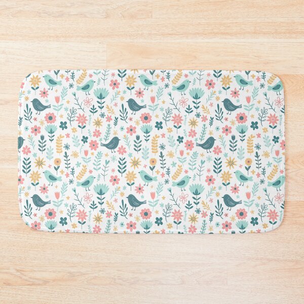 Item preview, Spring Birds and Flowers Pattern – Fresh Floral Seamless Design in White designed and sold by WildLakePatterns.