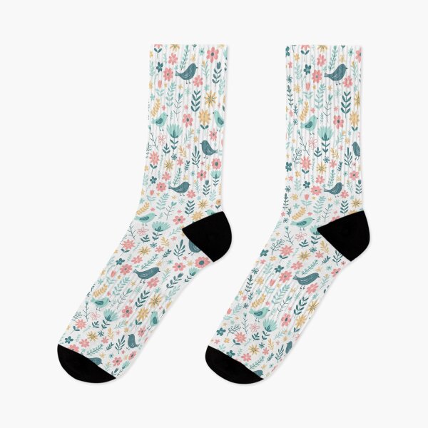 Item preview, Spring Birds and Flowers Pattern – Fresh Floral Seamless Design in White designed and sold by WildLakePatterns.