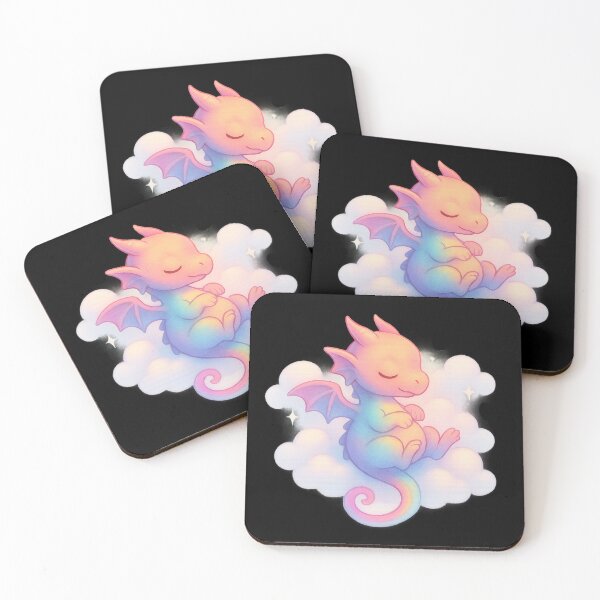 Item preview, Pastel Rainbow Baby Dragon Sleeping on Clouds designed and sold by Hatchling Hollow.