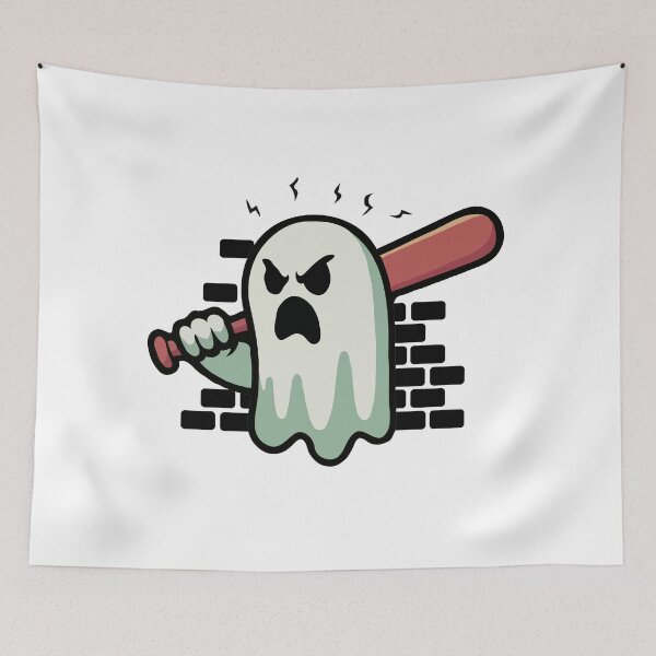Item preview, Spooky Angry Ghost with Baseball Bat – Cute Creepy Cartoon Character | Funny Halloween & Gaming Design designed and sold by BrainBubbleArt.