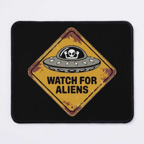 Item preview, Watch for Aliens – Vintage UFO Warning Sign | Retro Sci-Fi Humor, Extraterrestrial Flying Saucer Design designed and sold by BrainBubbleArt.