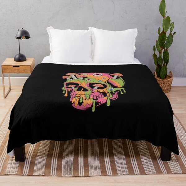 Item preview, Psychedelic Melting Skull with Mushrooms – Trippy Vaporwave Horror Art, Surreal Neon Skull Illustration designed and sold by BrainBubbleArt.