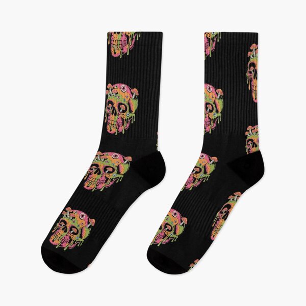 Item preview, Psychedelic Melting Skull with Mushrooms – Trippy Vaporwave Horror Art, Surreal Neon Skull Illustration designed and sold by BrainBubbleArt.