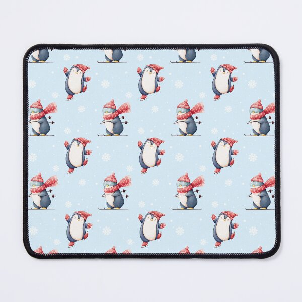 Item preview, Winter season pattern with cute watercolor penguins skiing and skating designed and sold by TinyBirdyDesigns.