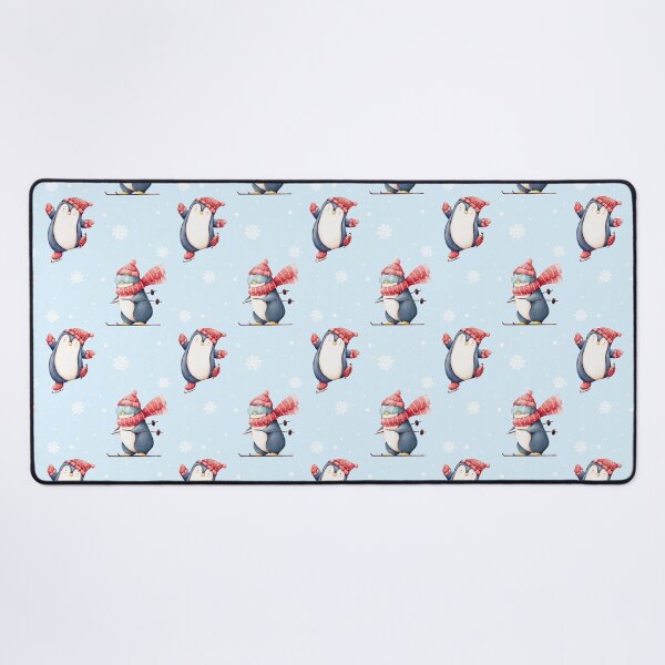 Item preview, Winter season pattern with cute watercolor penguins skiing and skating designed and sold by TinyBirdyDesigns.