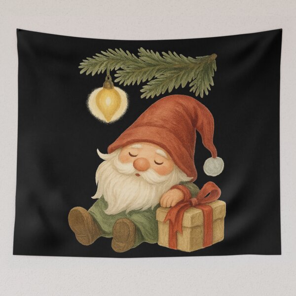 Item preview, Sleeping Christmas Gnome with Gift – Cute Holiday Pine Art designed and sold by PunchDrop.