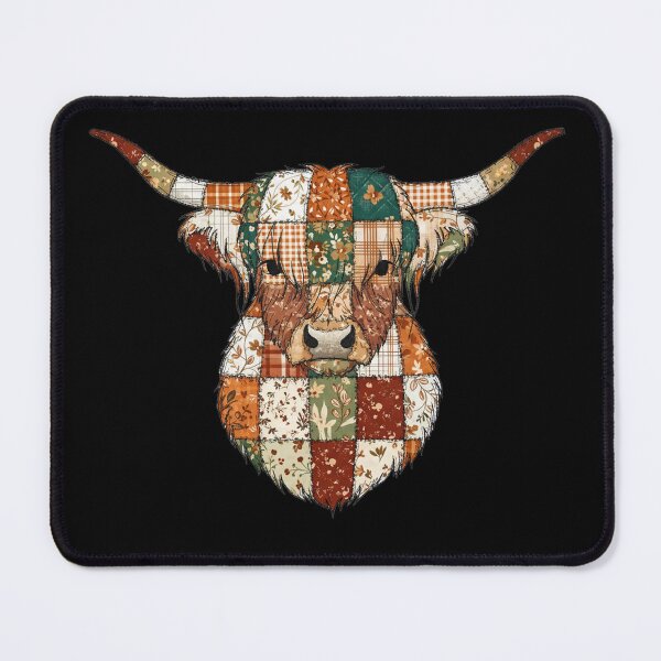 Item preview, Rustic Scottish Patchwork Cow T-Shirt | Quilted Highland Cow Folk Art designed and sold by Loom on the Loch.