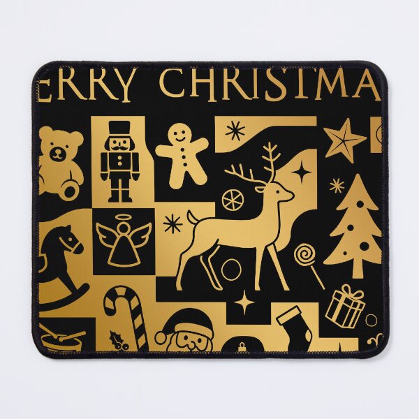 Item preview, Christmas greetings, holiday themed patchwork collage with festive symbols and icons in black and gold designed and sold by 4Seasons.