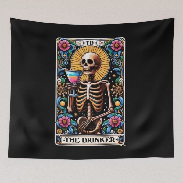 Item preview, The Drinker Skeleton Tarot Card Apparel & Home Décor designed and sold by Compass and a Camera.