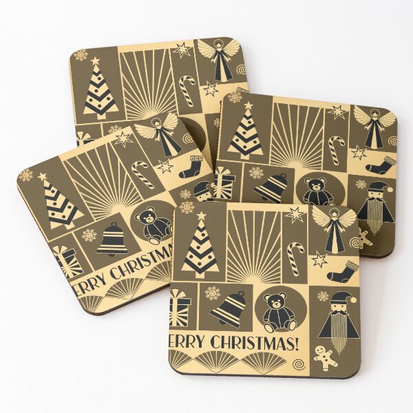 Item preview, Christmas greetings, holiday themed patchwork collage with festive symbols and icons in Art Deco style designed and sold by 4Seasons.