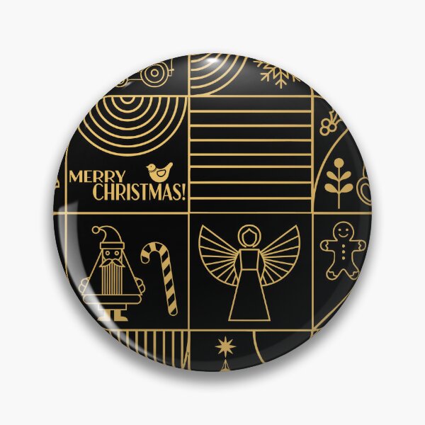 Item preview, Christmas holiday themed patchwork collage with festive symbols and icons in Art Deco style, black and gold designed and sold by 4Seasons.