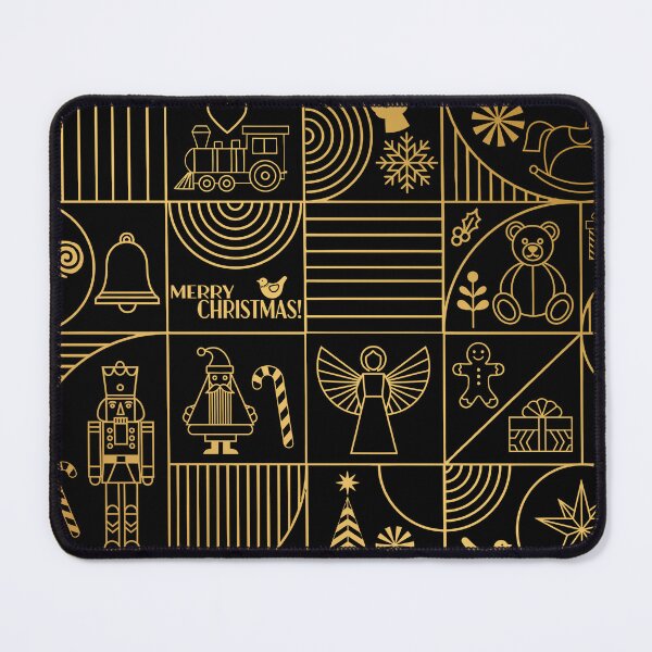 Item preview, Christmas holiday themed patchwork collage with festive symbols and icons in Art Deco style, black and gold designed and sold by 4Seasons.