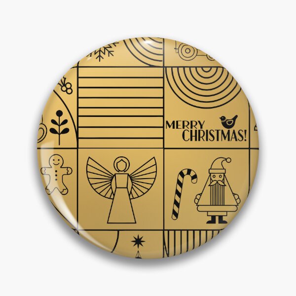 Item preview, Christmas greetings, holiday themed patchwork collage with festive symbols and icons in Art Deco style, black on gold designed and sold by 4Seasons.