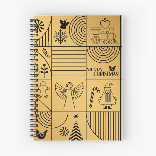 Item preview, Christmas greetings, holiday themed patchwork collage with festive symbols and icons in Art Deco style, black on gold designed and sold by 4Seasons.