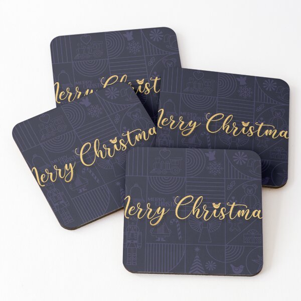 Item preview, Golden Christmas greetings against dark holiday patchwork collage with festive symbols and icons designed and sold by 4Seasons.