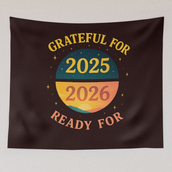 Item preview, Grateful for 2025 Ready for 2026 – Split Sunset & Night Sky Design designed and sold by ArtSpark Studio.