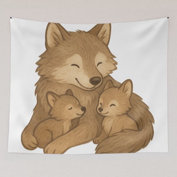Item preview, Kawaii Wolf Family – Cute Mama Wolf & Pups Art designed and sold by kimkosovo.