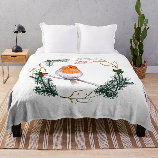 Item preview, Merry Christmas And a Robin in a Wreath. designed and sold by Dinasshop.
