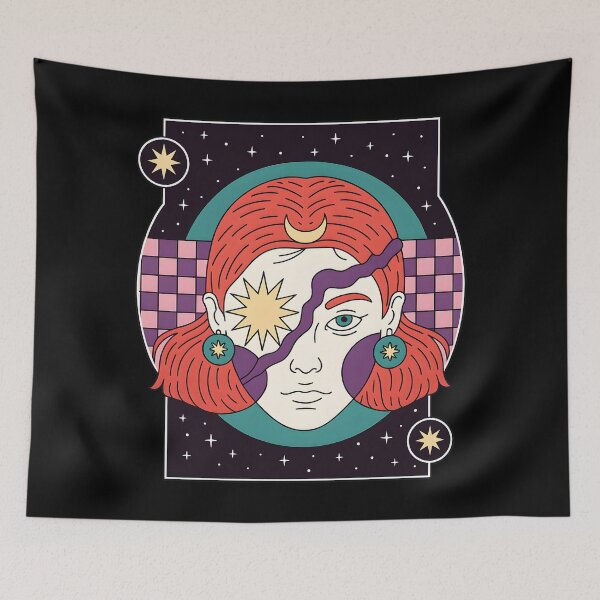 Item preview, surreal Cosmic Retro Portrait With Mystical Elements designed and sold by DrawHandArt.