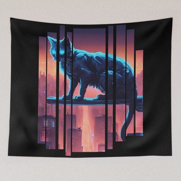 Item preview, Cyber cat with neon glow City 1 designed and sold by Neon G.