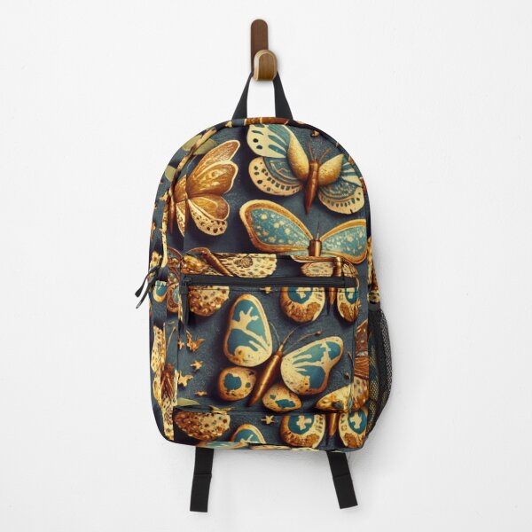 Item preview, logo Mosaic butterflies, black background color with gold patterns and details, abstract style, diffused lighting, natural colors, hyper quality, clear image illustration gold designed and sold by gulka8.