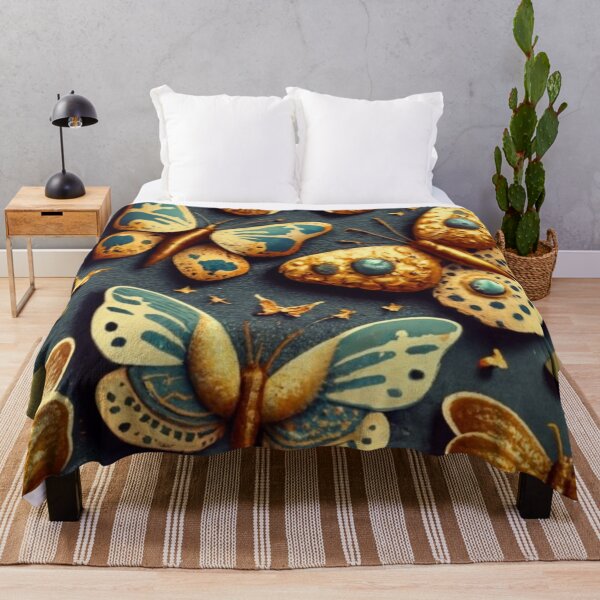 Item preview, logo Mosaic butterflies, black background color with gold patterns and details, abstract style, diffused lighting, natural colors, hyper quality, clear image illustration gold designed and sold by gulka8.