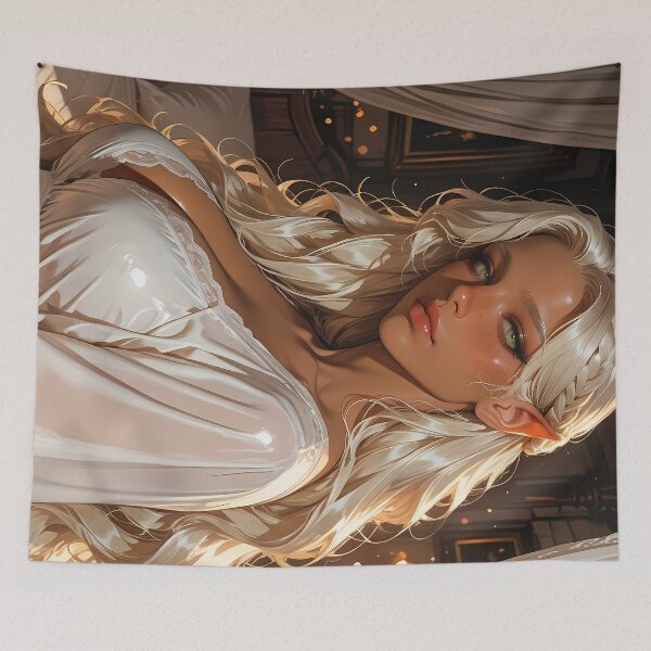 Item preview, Enchanting Elven Waifu Beauty With Flowing Silver Hair designed and sold by BorgSpareParts.