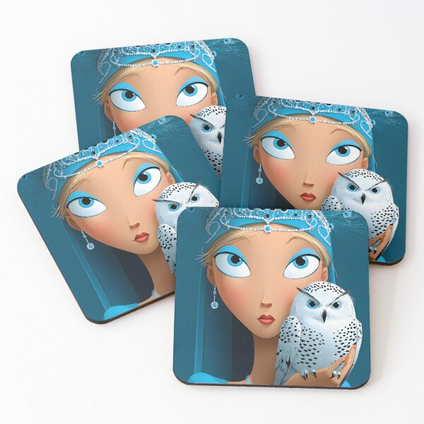 Item preview, Elegant Woman with Owl in Blue Tones and Diamonds designed and sold by Artessie.