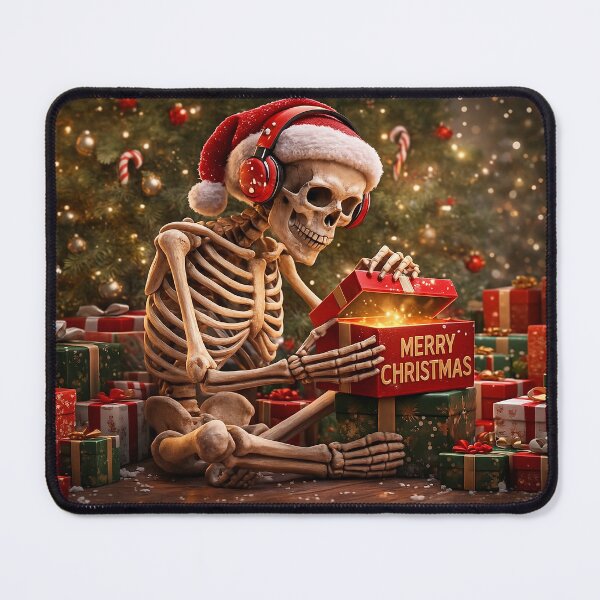 Item preview, 3D Christmas Skeleton With Santa Hat, Reading Gift Box, Festive Tree & Holiday Scene – Merry Christmas Design designed and sold by FUIRY .