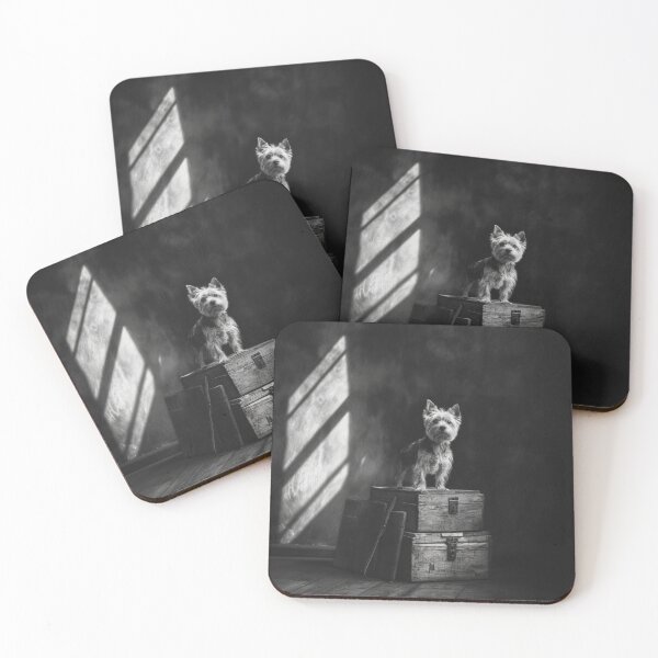Item preview, A proud Yorkshire Terrier standing atop an old wooden crate, Dogs in Motion designed and sold by CDC40.