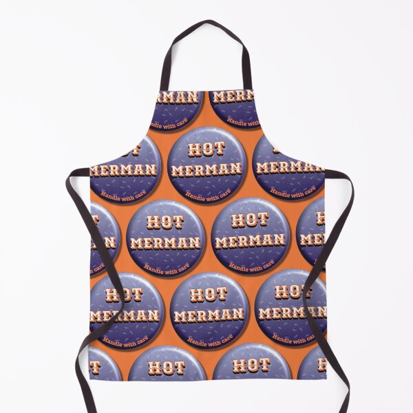 Item preview, Hot Merman badge, symmetrical pattern, handle with care, strong orange background designed and sold by WONDERPRINTVALLEY.