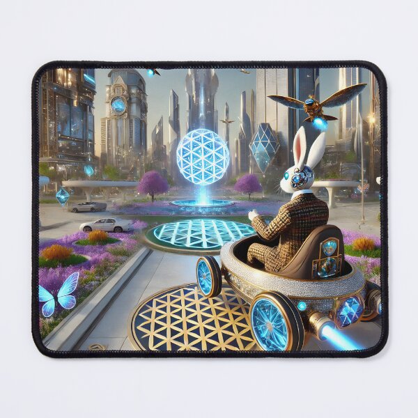 Item preview, A cyborg rabbit driving a futuristic flying car 003L3P176TH4KE9  designed and sold by OsirizyahDesign.