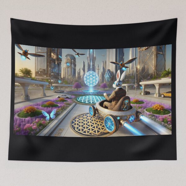 Item preview, A cyborg rabbit driving a futuristic flying car 003L3P176TH4KE9  designed and sold by OsirizyahDesign.