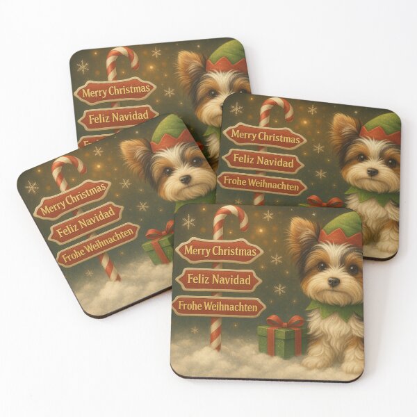 Item preview, Biewer Yorkshire Terrier Christmas Puppy – Gold Edition Holiday designed and sold by GivingJoy.