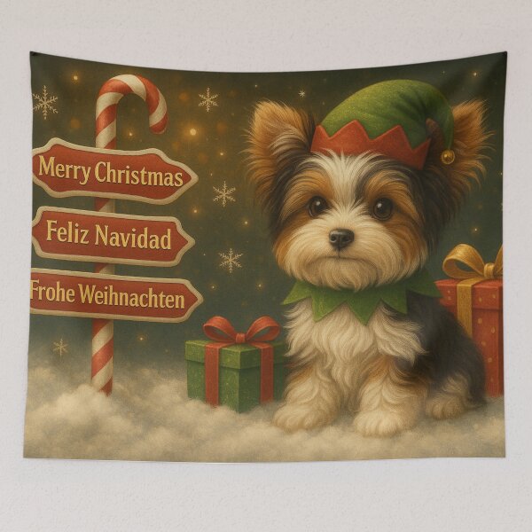 Item preview, Biewer Yorkshire Terrier Christmas Puppy – Gold Edition Holiday designed and sold by GivingJoy.