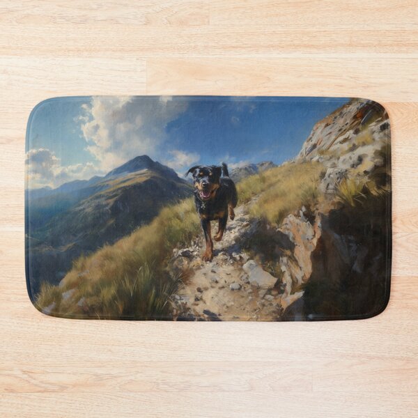 Item preview, A powerful Rottweiler running along a rugged mountain trail, Dogs in Motion designed and sold by CDC40.