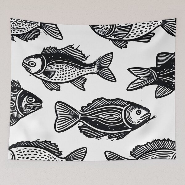 Item preview, Black & White Fishes Pattern designed and sold by Modern Mood Prints.
