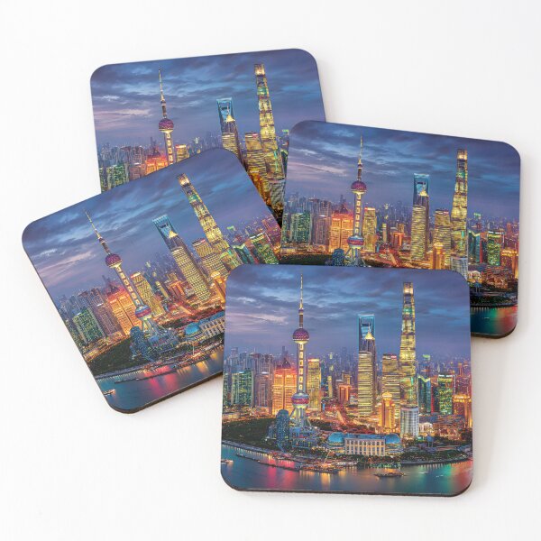 Item preview, Stunning Shanghai Skyline at Twilight in Vibrant Colors designed and sold by Artessie.