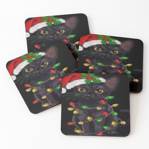 Item preview, Adorable Black Kitten Tangled in Christmas Lights designed and sold by Studio-DeLuz.
