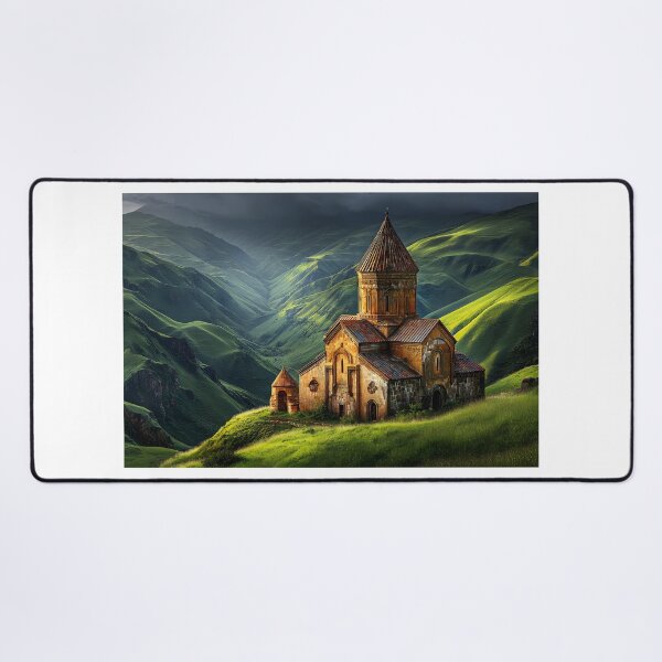 Item preview, Ancient Church Amidst Verdant Mountain Landscape designed and sold by Artessie.
