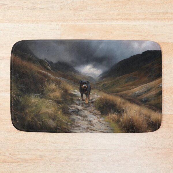 Item preview, A powerful Rottweiler running along a rugged mountain trail, Dogs in Motion designed and sold by CDC40.