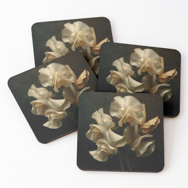Item preview, Moody Baroque White Sweet Pea Floral Painting on Black designed and sold by dawnleblanc55.