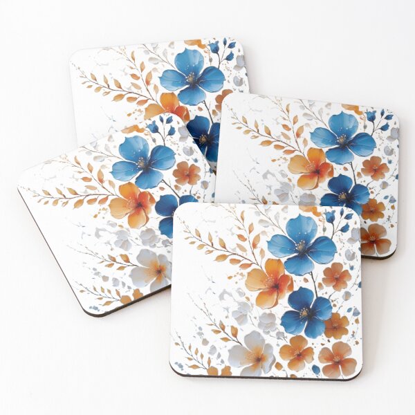 Item preview, Loose Watercolor Blue and Orange Flowers designed and sold by TFM-Fashion.