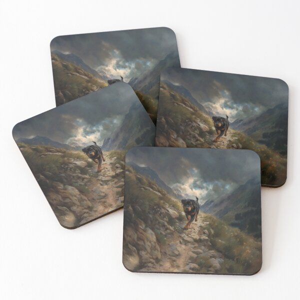 Item preview, A powerful Rottweiler running along a rugged mountain trail, Dogs in Motion designed and sold by CDC40.