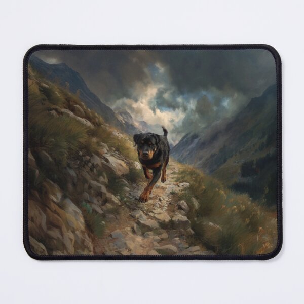Item preview, A powerful Rottweiler running along a rugged mountain trail, Dogs in Motion designed and sold by CDC40.