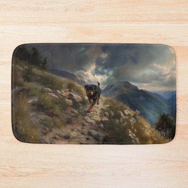 Item preview, A powerful Rottweiler running along a rugged mountain trail, Dogs in Motion designed and sold by CDC40.