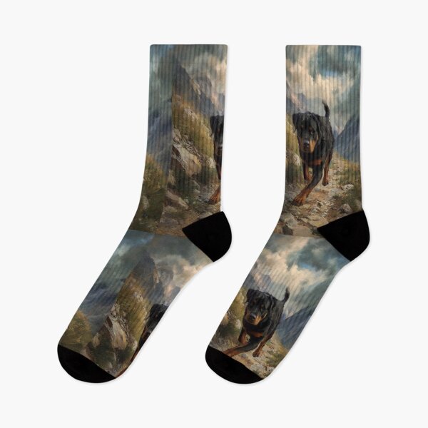 Item preview, A powerful Rottweiler running along a rugged mountain trail, Dogs in Motion designed and sold by CDC40.