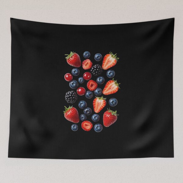 Item preview, Mixed falling berries in vibrant scattered fruit pattern designed and sold by SassyArtistry.