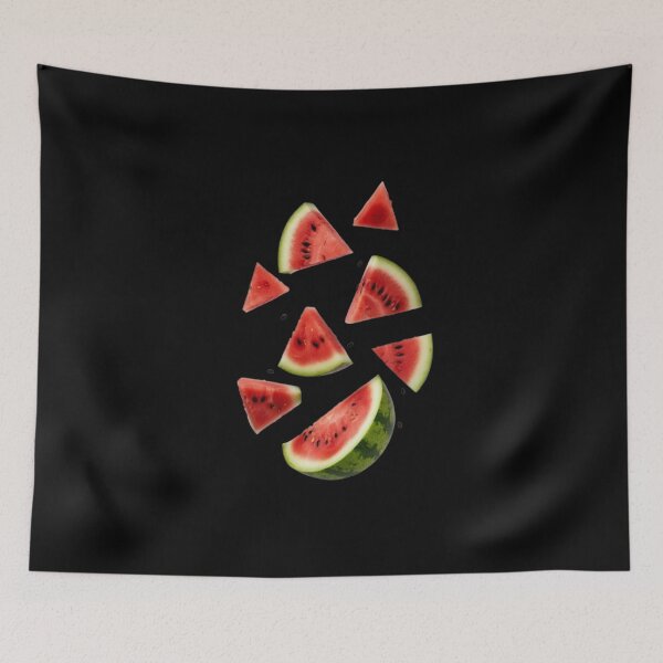 Item preview, Falling watermelon slices in bright scattered fruit pattern designed and sold by SassyArtistry.